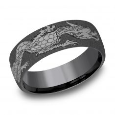 Chinese Dragon Pattern Darkened Tantalum Comfort Fit Wedding Band 7.5mm