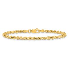Diamond-Cut Rope 10k Yellow Gold Chain Bracelet 3mm