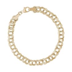 Yellow Gold Twisted Triple Link Curb Classic Charm Bracelet